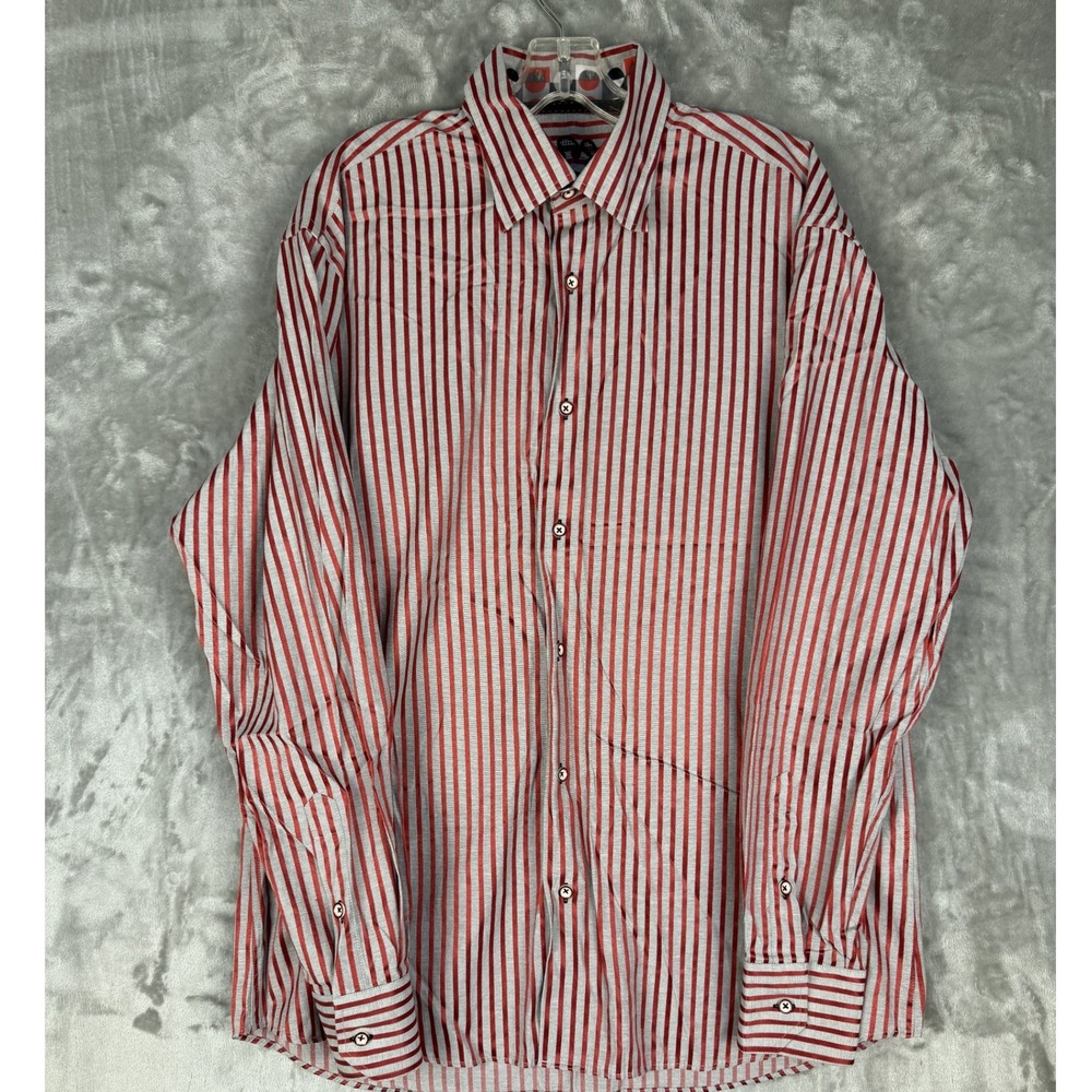 Luciano Visconti Mens Striped Long Sleeve Button‎ Up Shirt Red White Size XL